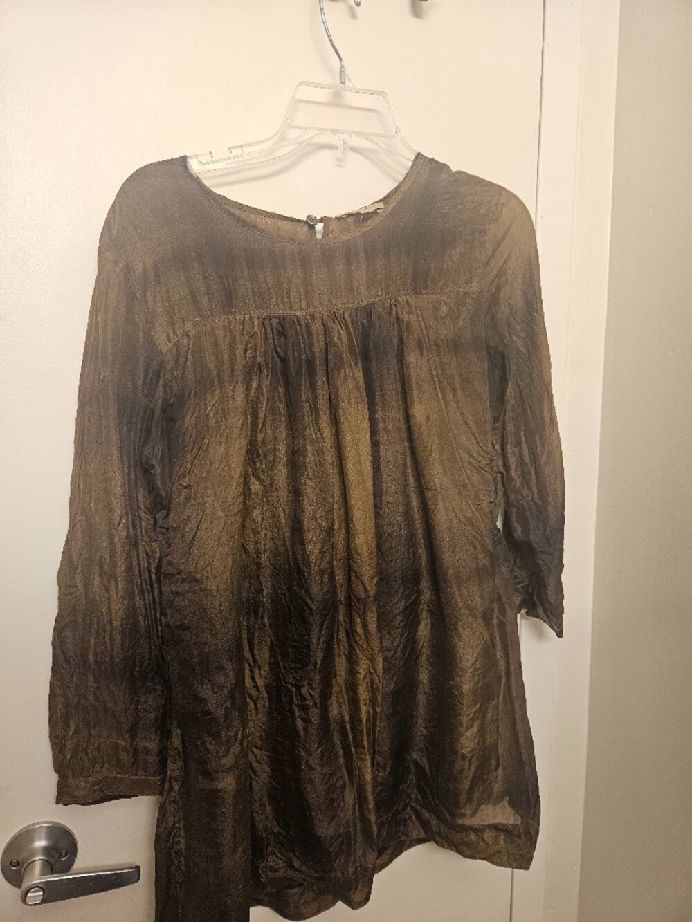Burberry Olive and Black Silk Long-Sleeve Tunic